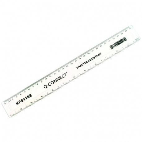 Q-Connect Ruler Shatterproof 300mm Clear Inches on one side and cm-mm on the other KF01108