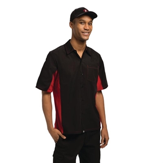 Chef Works Unisex Contrast Shirt Black and Red XL