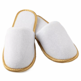 Closed Toe 100% Cotton Terry Luxury Slipper With Gold Piping In Non-Woven Bag With Gold Print (100 pcs)