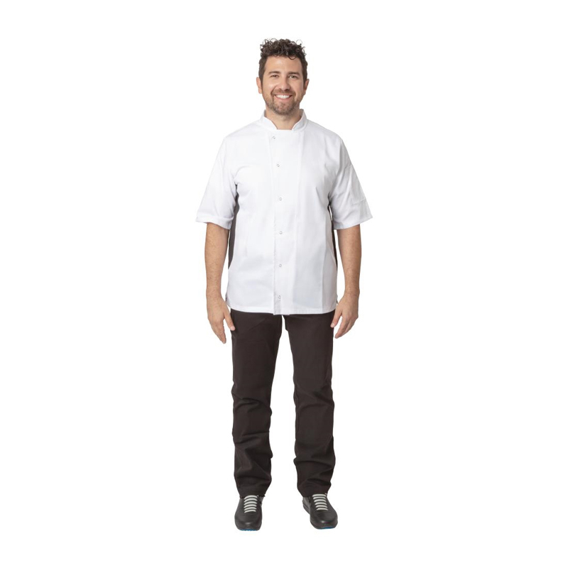Whites Nevada Unisex Chefs Jacket Short Sleeve Black and White 2XL
